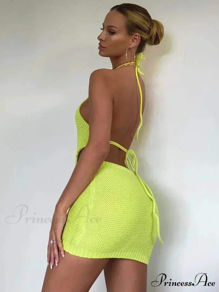Halter Knitted Mini Dress - Image 3