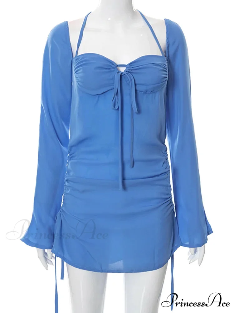Halter Neck Pink Sleeve Mini Dress - Image 2