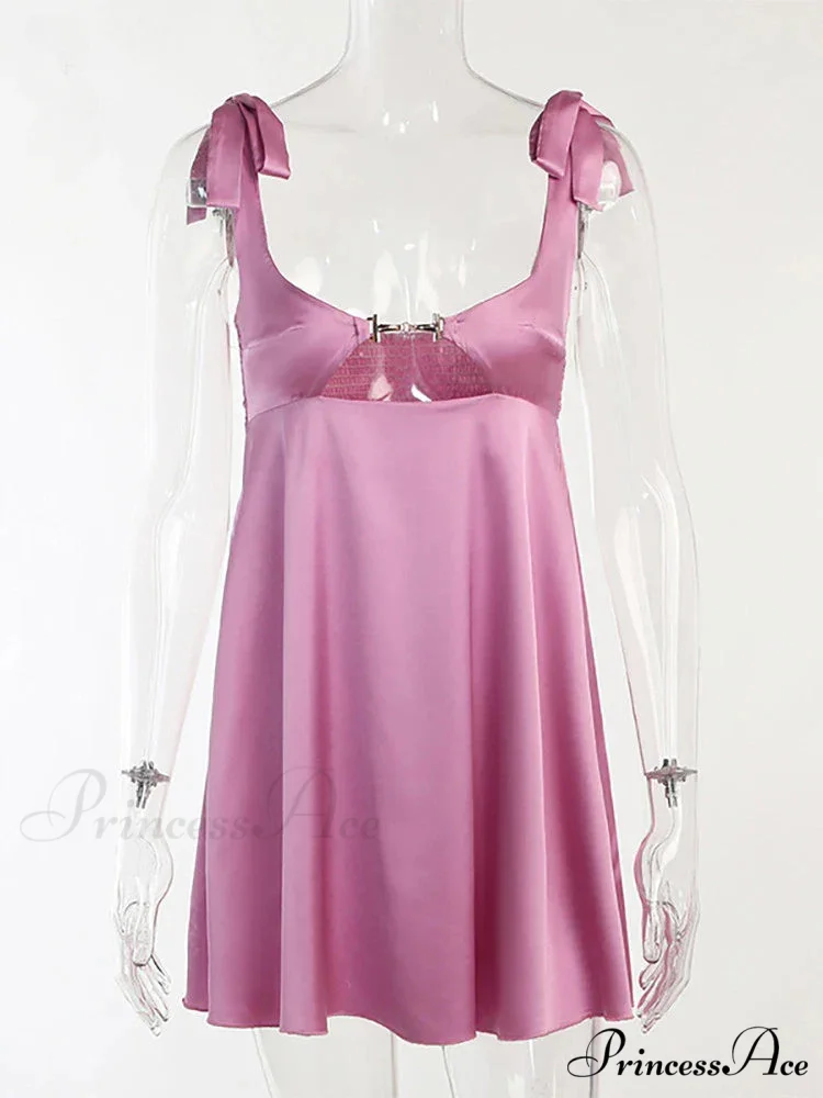 Sleeveless Satin Hollow Out Mini Dress - Image 5