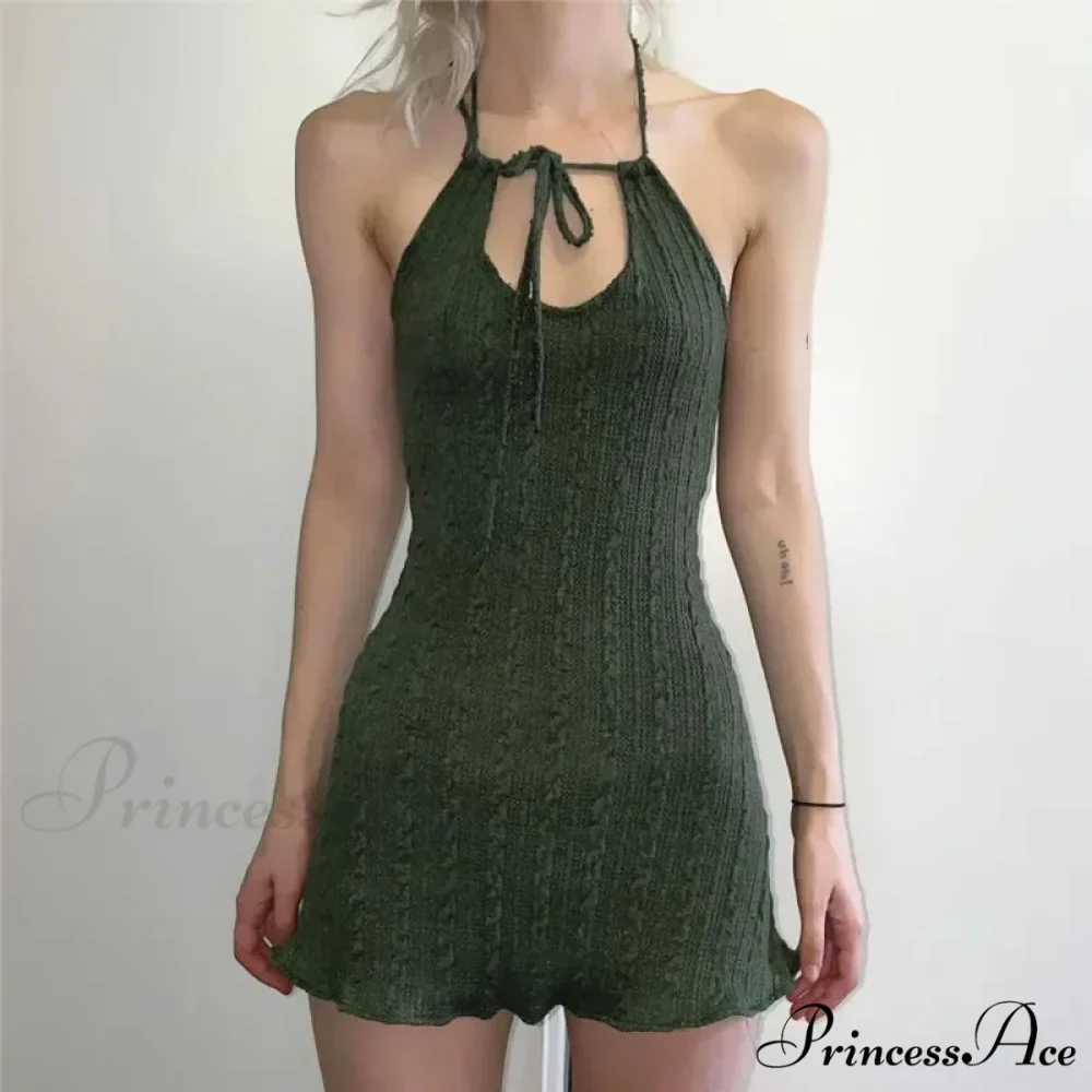 Knitted Grunge Green Folds Mini Dress - Image 2