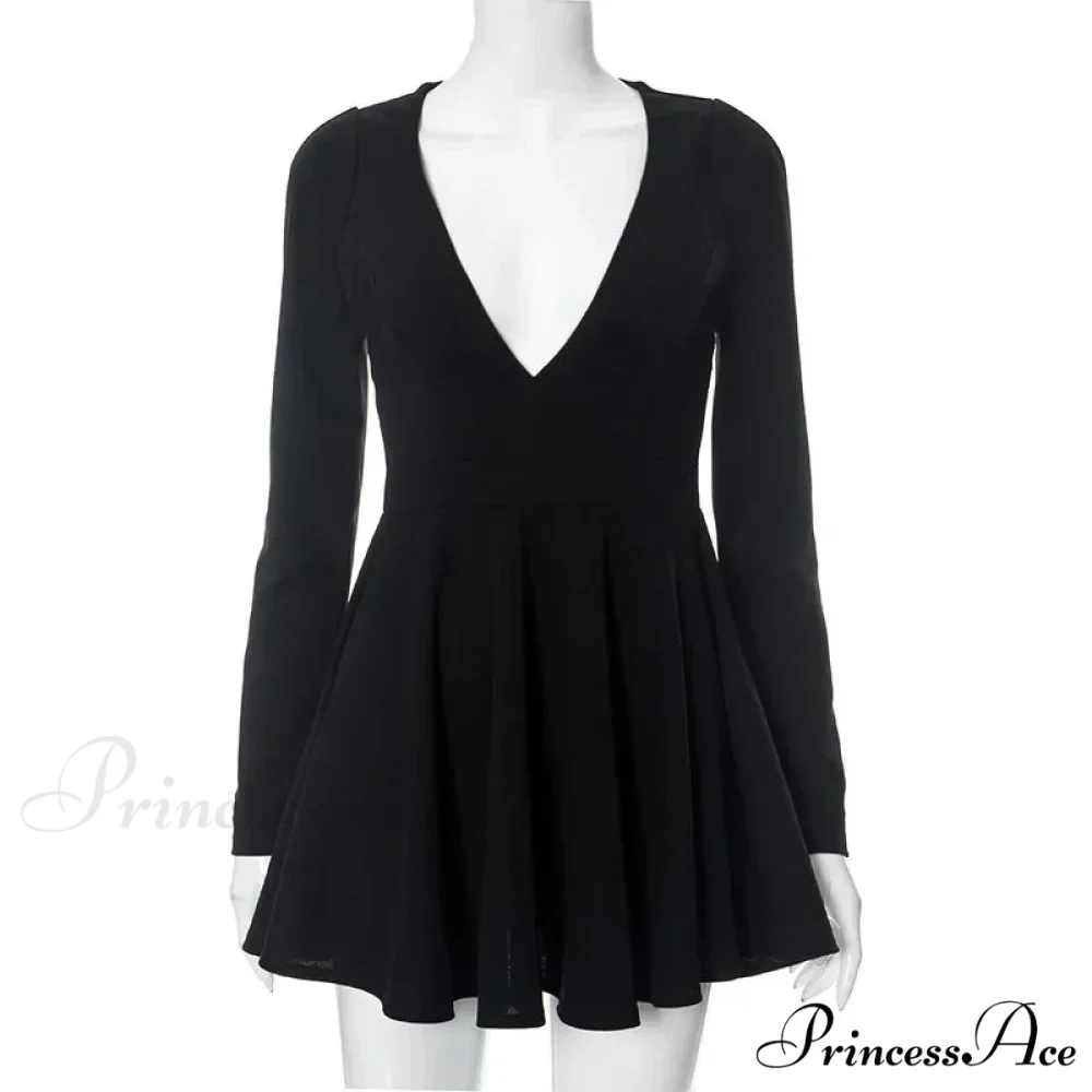Low Cut Long Sleeve Backless A Line Mini Dress - Image 6