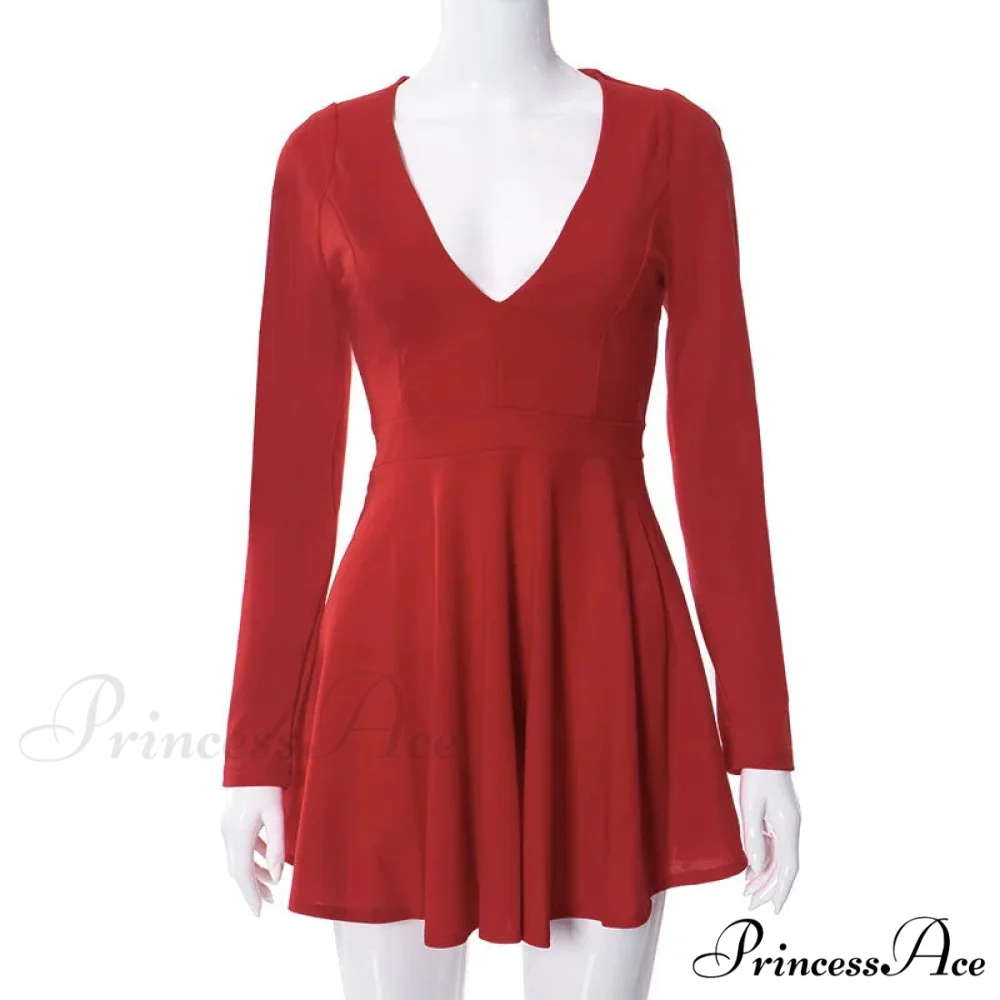 Low Cut Long Sleeve Backless A Line Mini Dress - Image 7