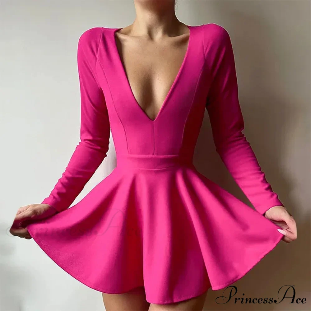 Low Cut Long Sleeve Backless A Line Mini Dress - Image 8