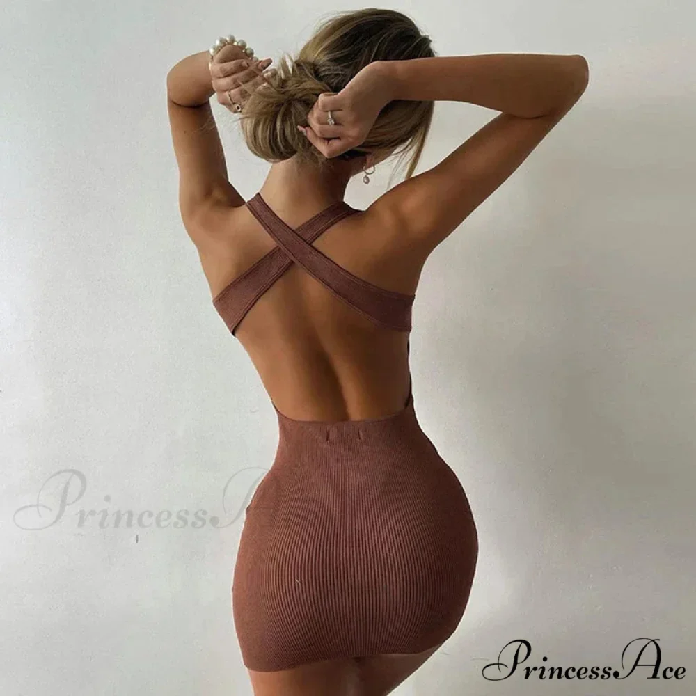 Fashion Ribbed Knitted Bandage Mini Dress - Image 2