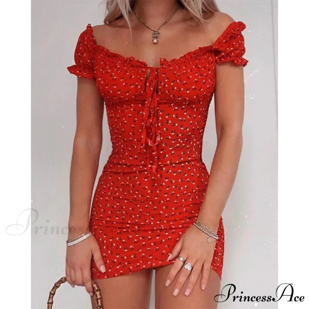 Tie Up Front Office Lady Slash Neck Printed Pencil Mini Dress - Image 2