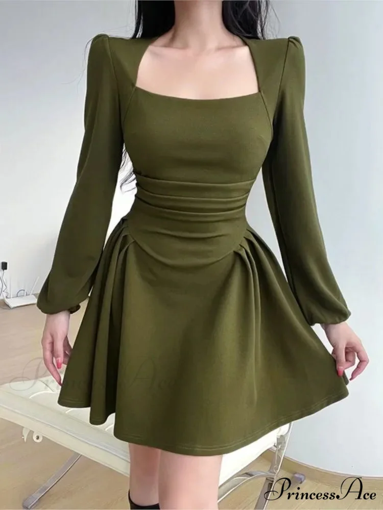 Square Collar Puff Sleeve Elegant Ladies Mini Dress - Image 3