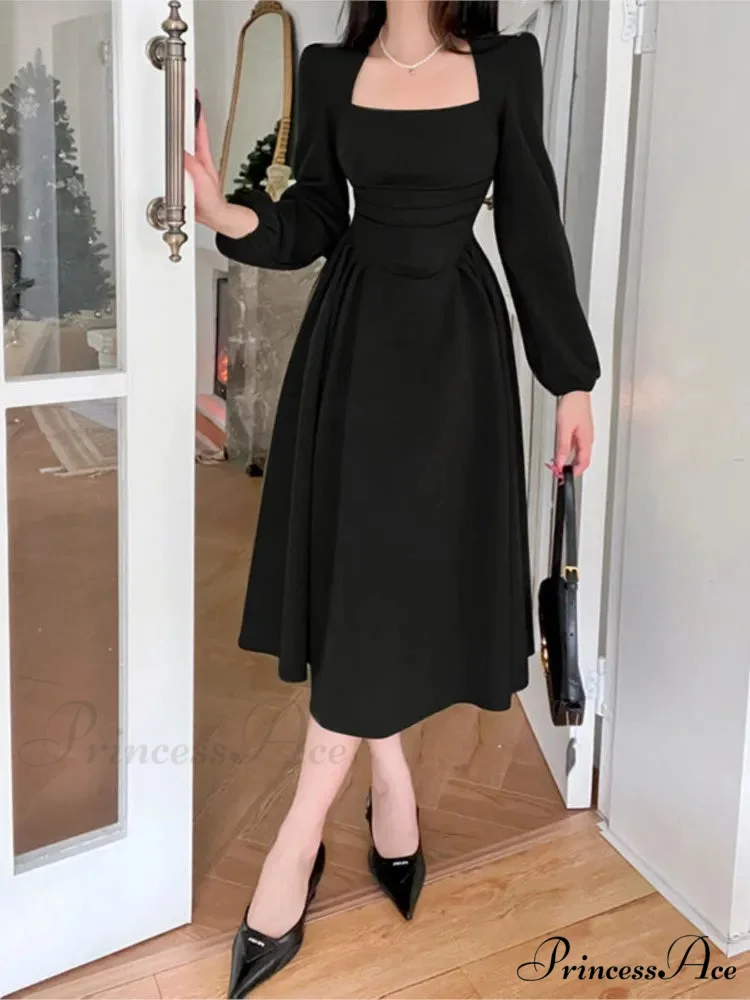 Square Collar Puff Sleeve Elegant Ladies Mini Dress - Image 4