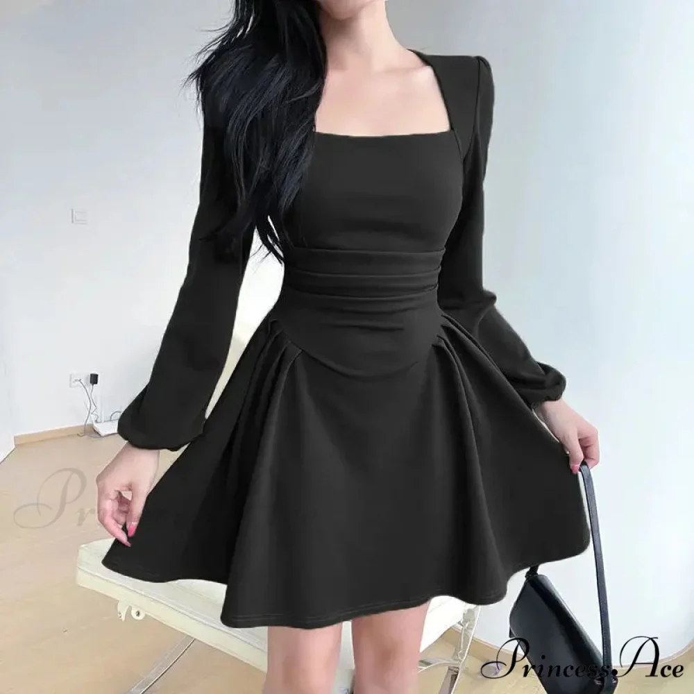 Square Collar Puff Sleeve Elegant Ladies Mini Dress - Image 8