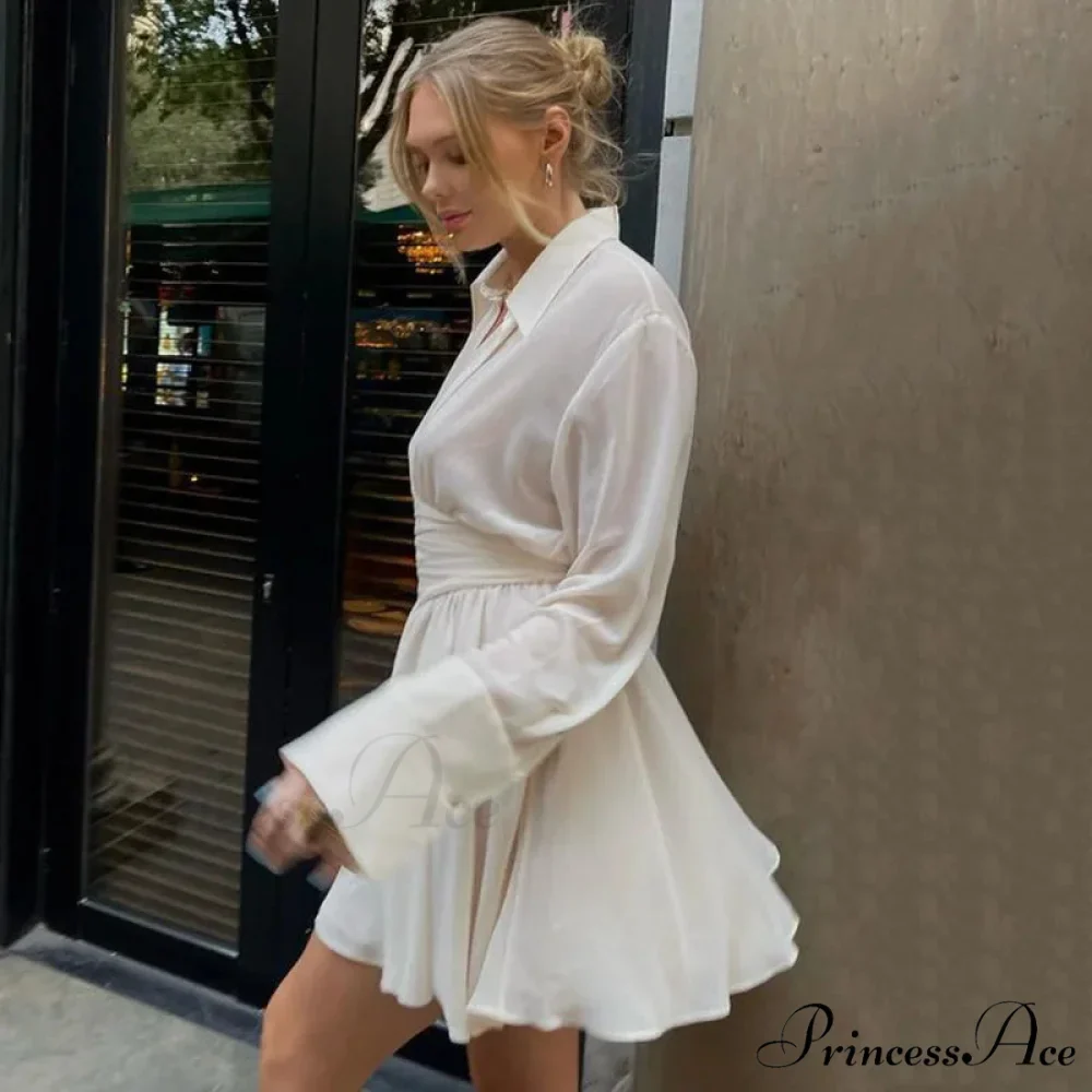 Fashion Single Breasted Pleated Sheer Mini Dress - Image 4