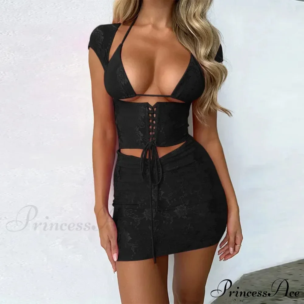 Hollow Out Jacquard Lace Co-ords Set Mini Dress - Image 3