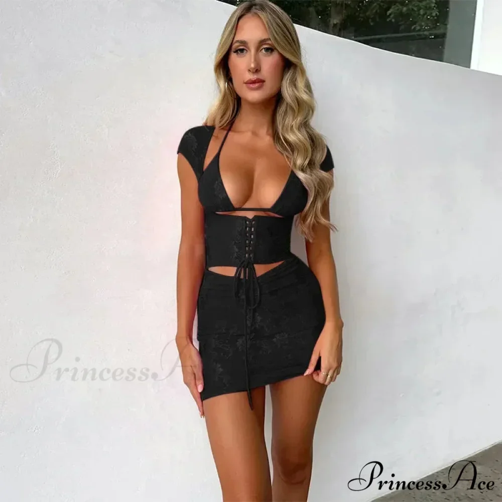 Hollow Out Jacquard Lace Co-ords Set Mini Dress - Image 4