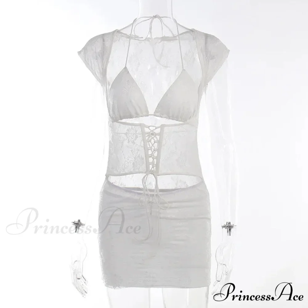 Hollow Out Jacquard Lace Co-ords Set Mini Dress - Image 5
