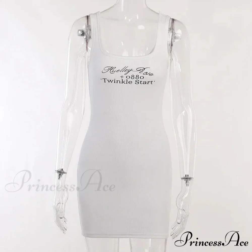 Letter Print Ribbed Tank Bodycon Mini Dress - Image 6