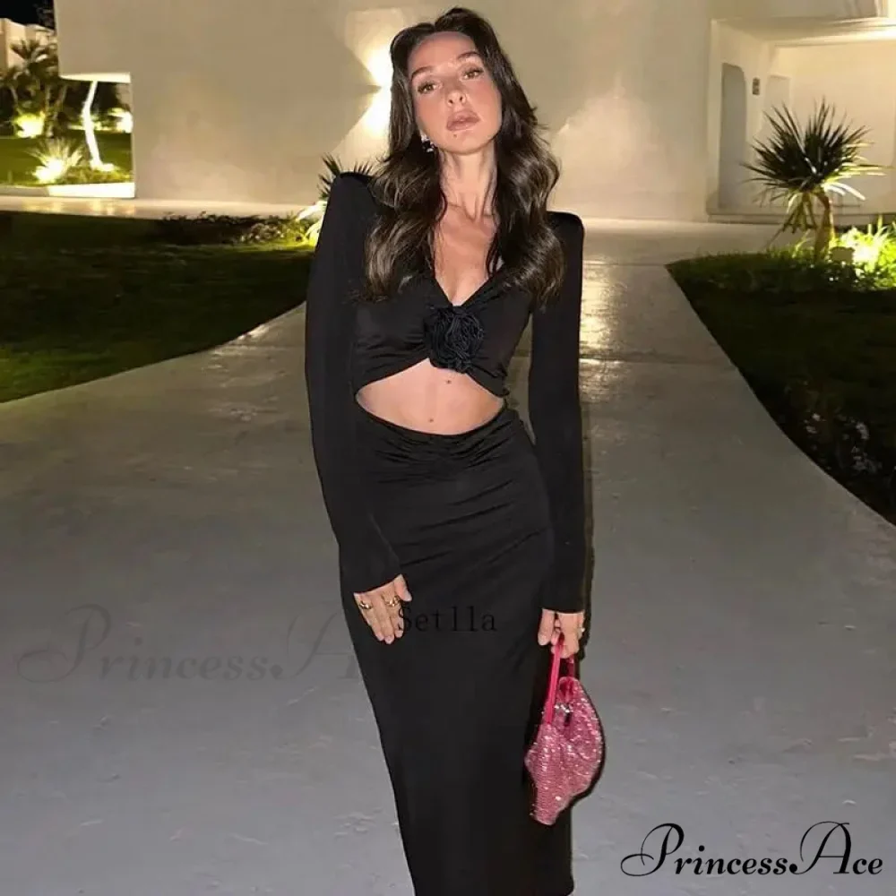 Floral Applique Long Maxi Dress - Image 3