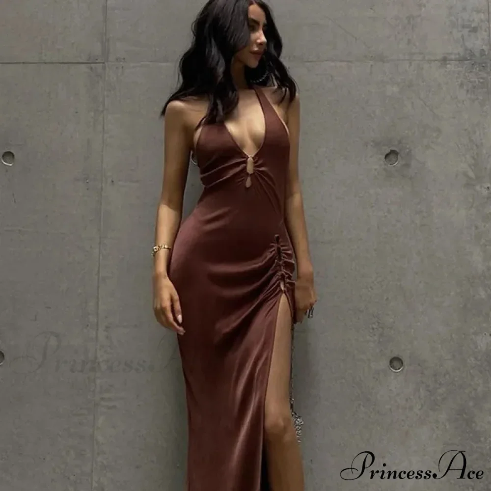 Slit Long Skirt V-neck Maxi Dress - Image 2