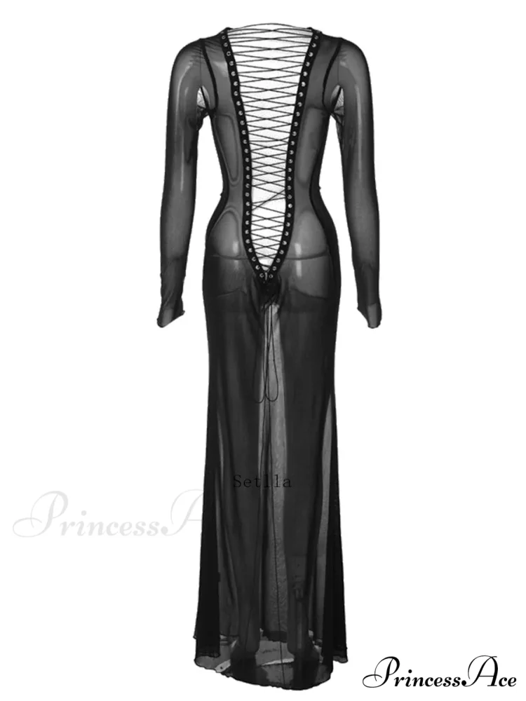 See Through Bodycon Sleeve Maxi Dress - Image 3