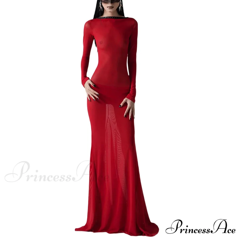 See Through Bodycon Sleeve Maxi Dress - Image 6