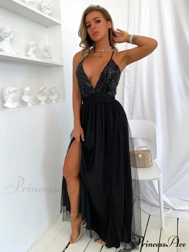 Mesh V-neck Maxi Dress - Image 4