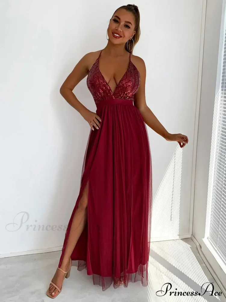 Mesh V-neck Maxi Dress - Image 5
