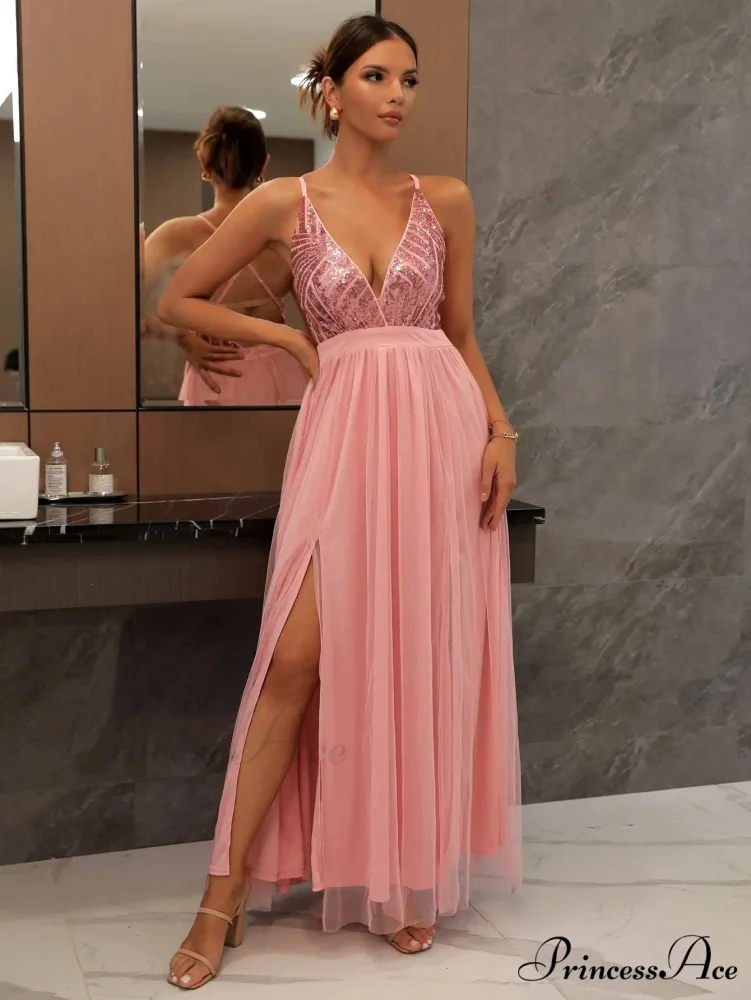 Mesh V-neck Maxi Dress - Image 8