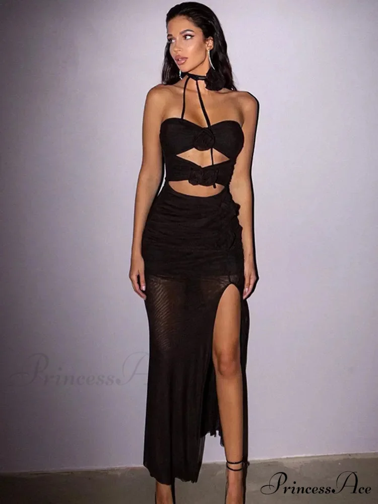 Backless Mesh Transparent Maxi Dress - Image 2