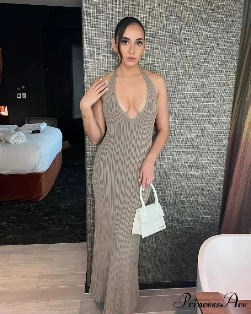 Halter Plunge V Neck Dress - Image 4
