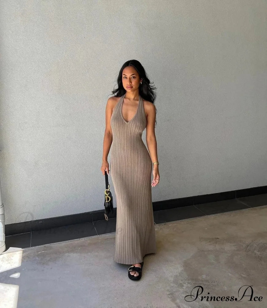 Halter Plunge V Neck Dress - Image 7
