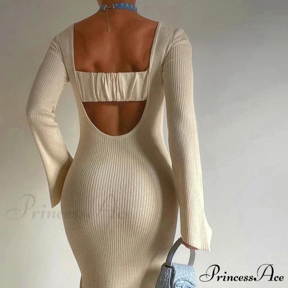 Backless Ribbed Knit Maxi Dress - Image 2