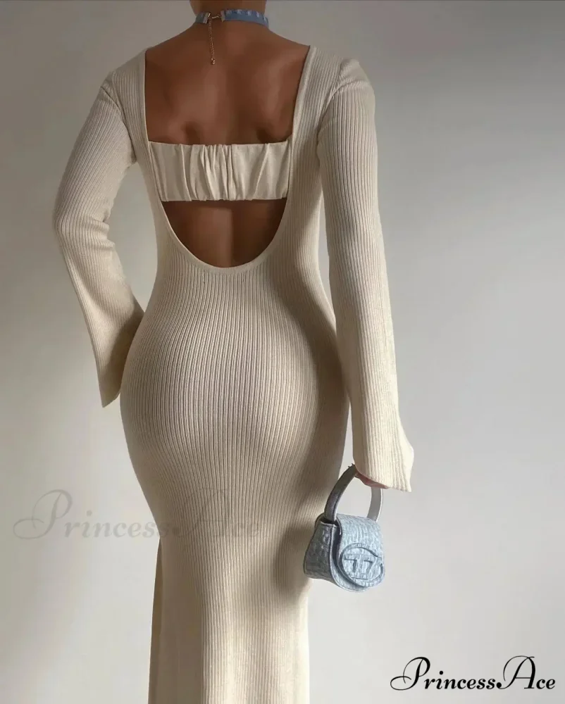 Backless Ribbed Knit Maxi Dress - Image 3