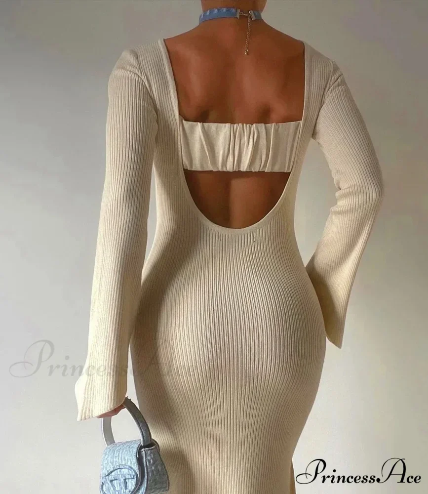 Backless Ribbed Knit Maxi Dress - Image 5