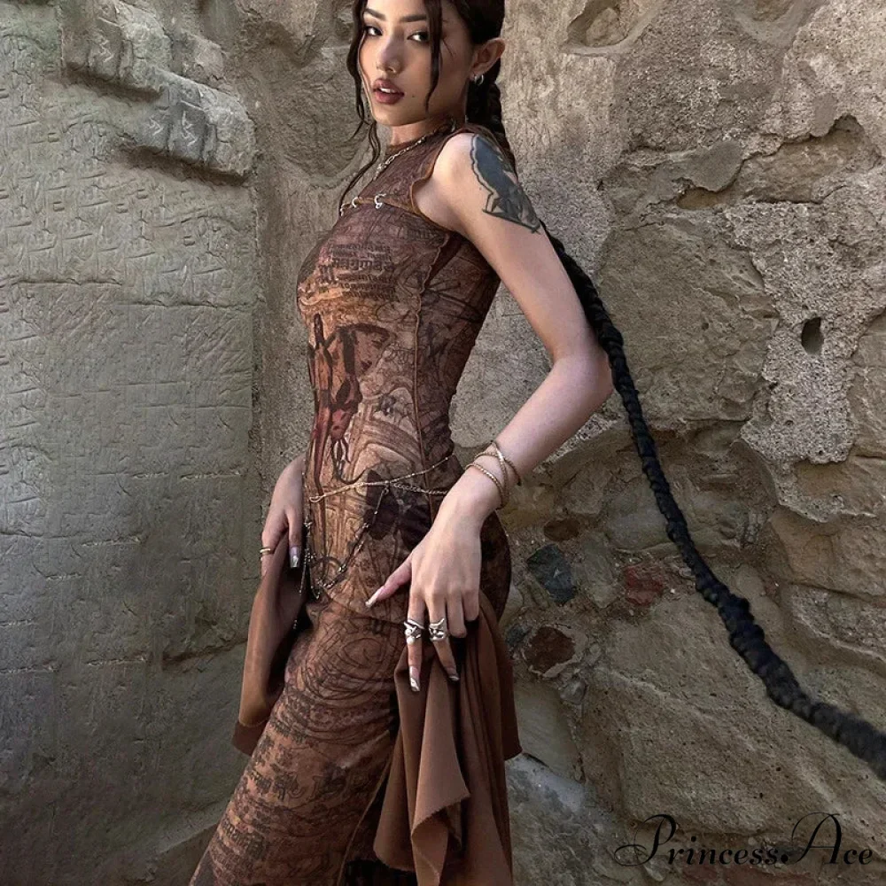Print Sleeveless Bodycon Maxi Dress - Image 2
