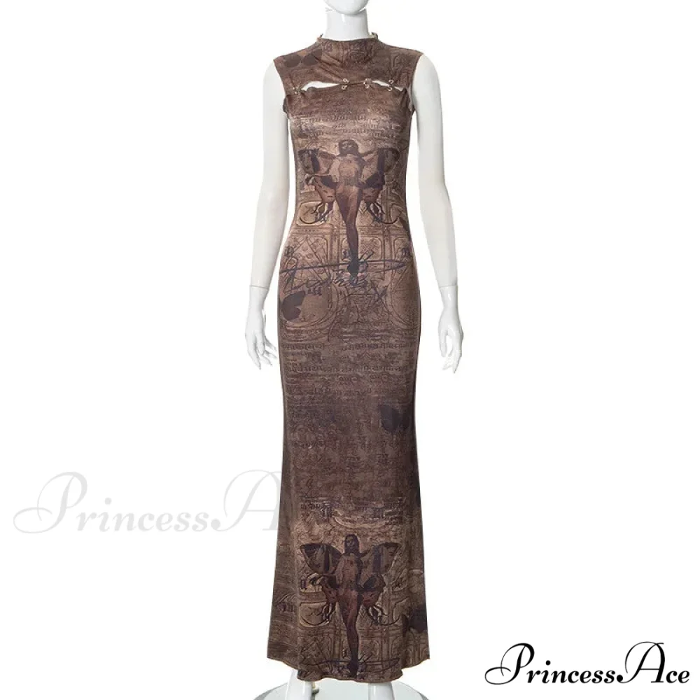 Print Sleeveless Bodycon Maxi Dress - Image 6