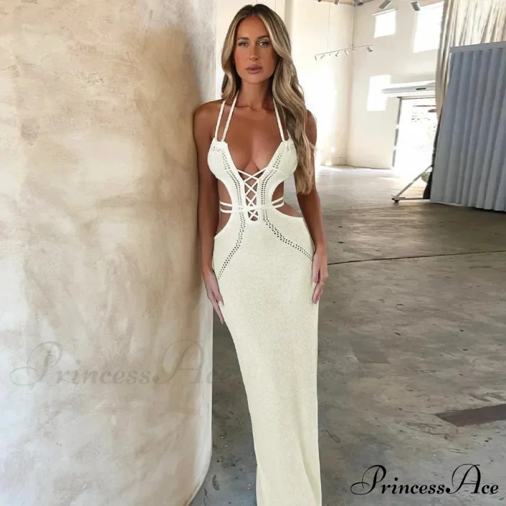 Halter Knitted Backless Maxi Dress - Image 2