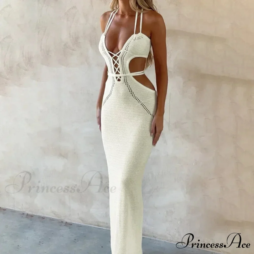 Halter Knitted Backless Maxi Dress - Image 3