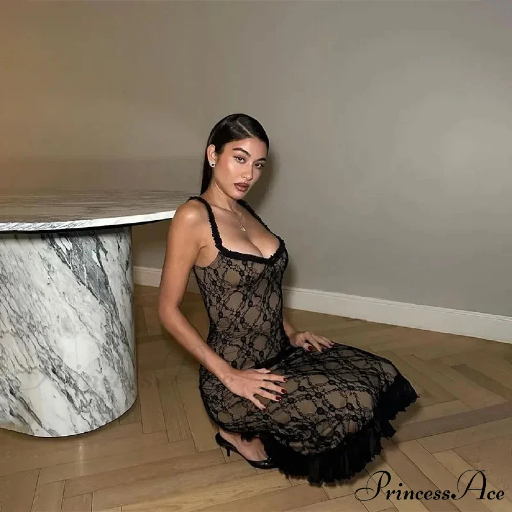 Backless Mesh Lace Maxi Dress - Image 3