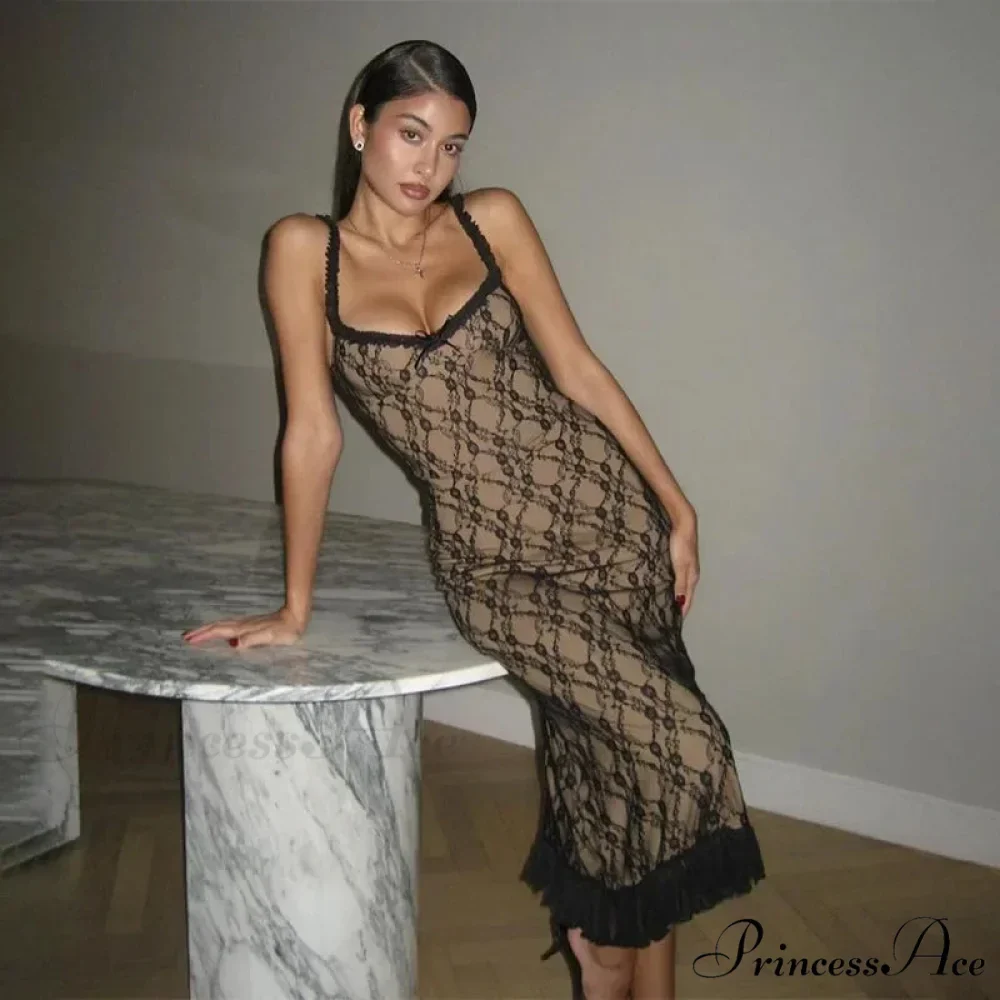 Backless Mesh Lace Maxi Dress - Image 4