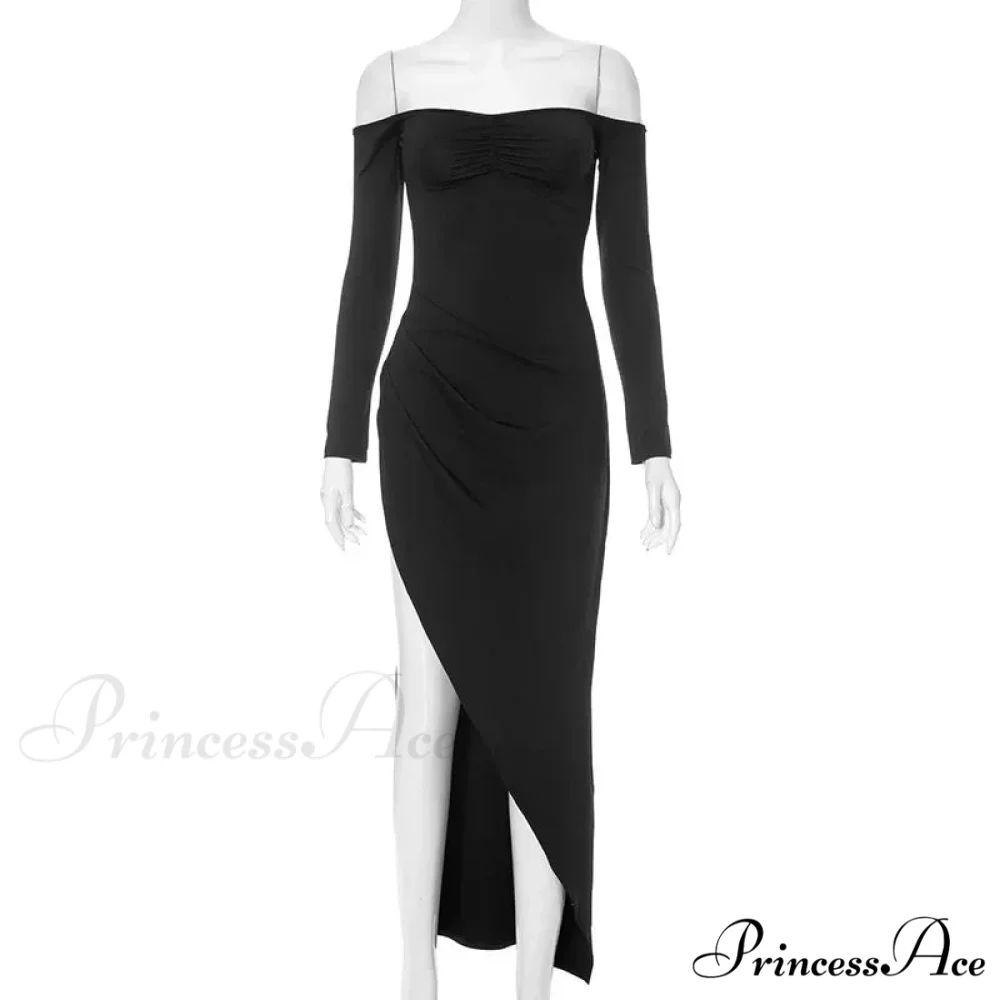 Off Shoulder Sleeve High Split Maxi Dress - Image 6