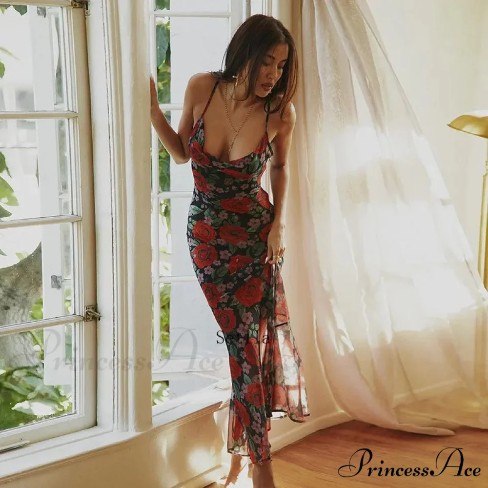 Floral Draped Slip Maxi Dress - Image 5