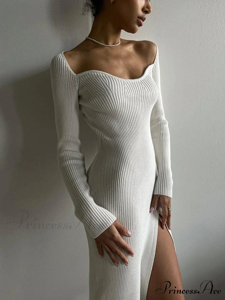 Square Collar Ribbed Maxi Dress - Image 2