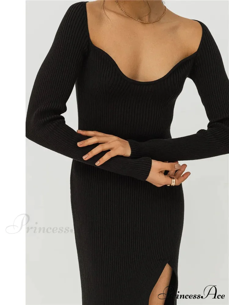 Square Collar Ribbed Maxi Dress - Image 7