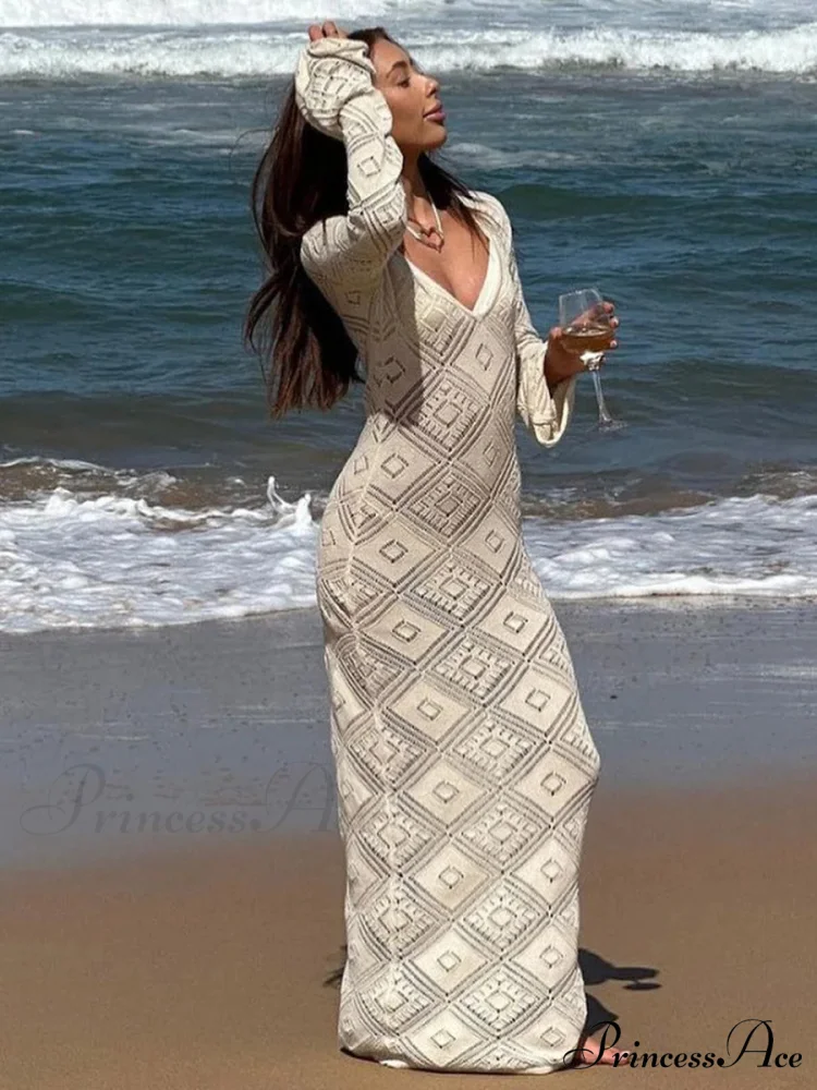 Knit Hollow V Sweater Maxi Dress - Image 3