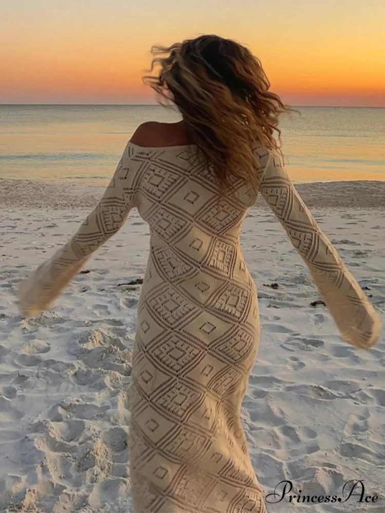 Knit Hollow V Sweater Maxi Dress - Image 5