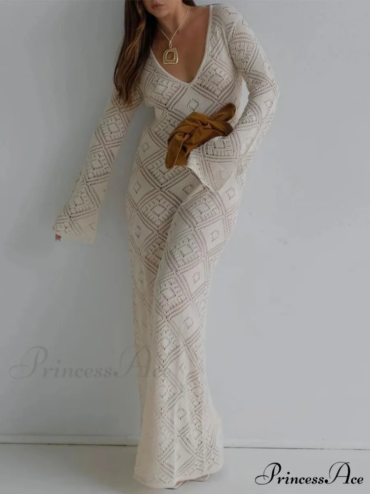 Knit Hollow V Sweater Maxi Dress - Image 6