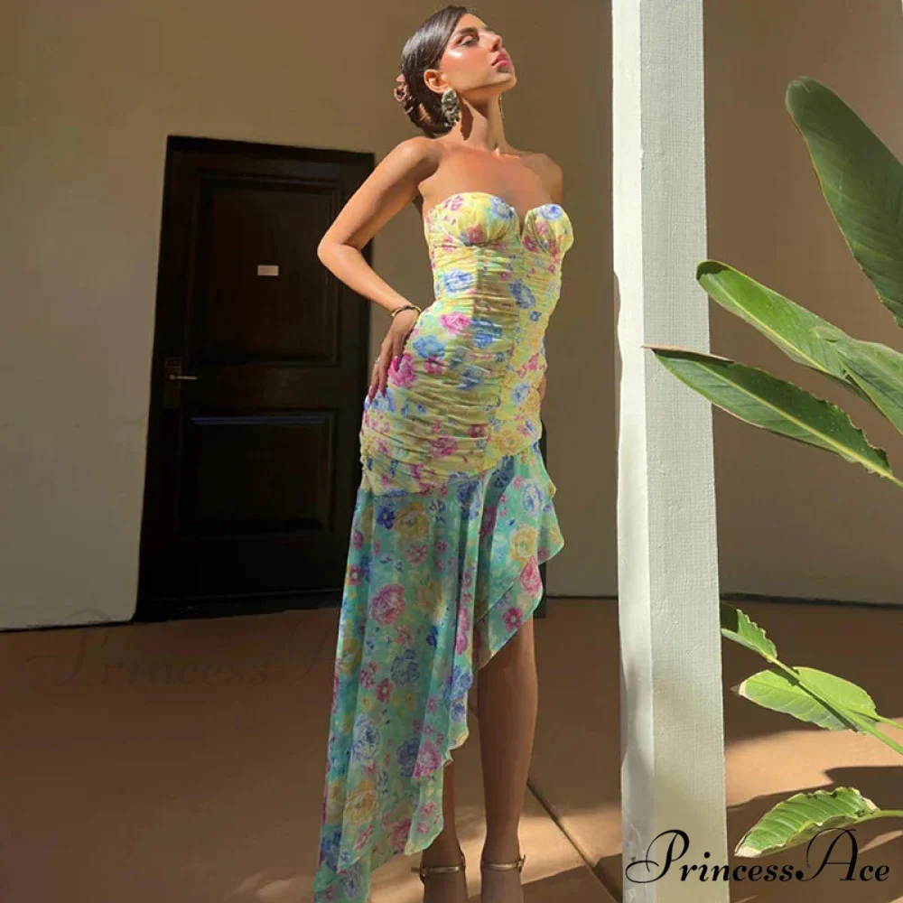 Ruched Floral Print Maxi Dress - Image 2