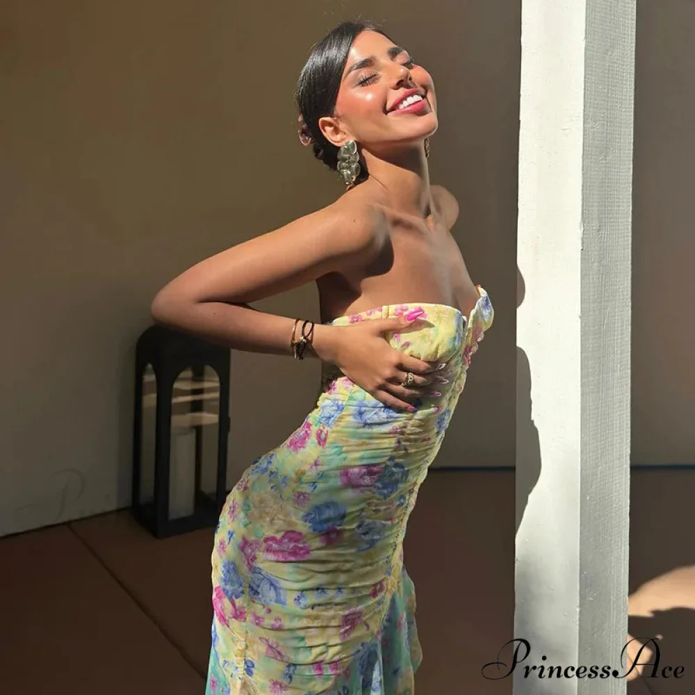 Ruched Floral Print Maxi Dress - Image 3