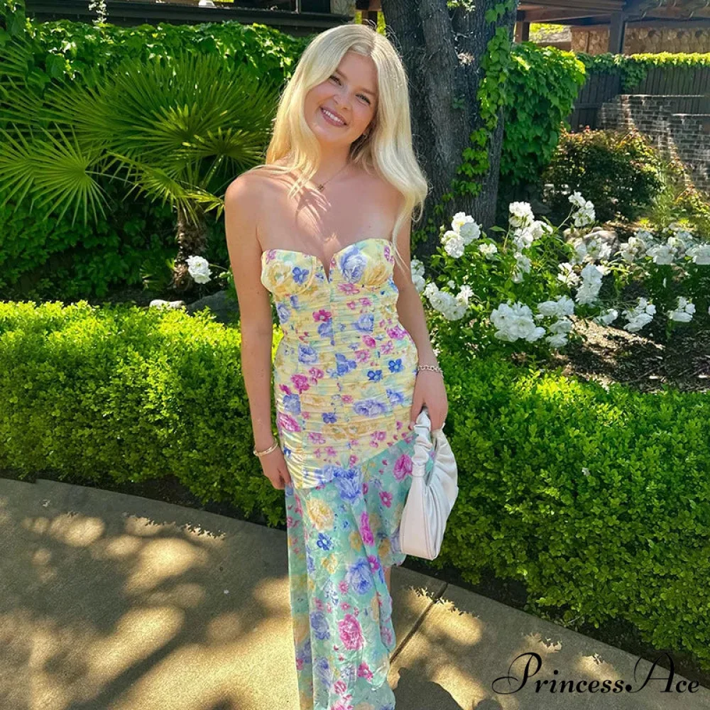 Ruched Floral Print Maxi Dress - Image 5