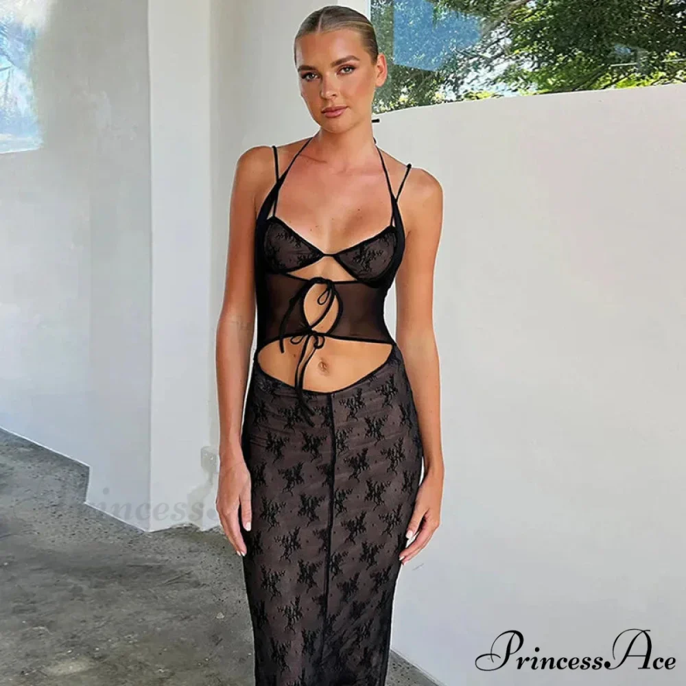 Halter Sleeveless Backless Split Maxi Dress - Image 2
