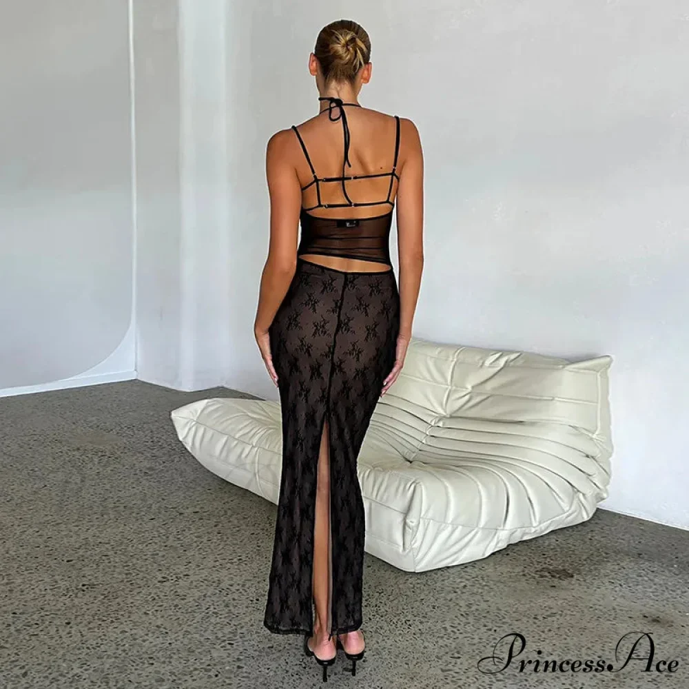 Halter Sleeveless Backless Split Maxi Dress - Image 4