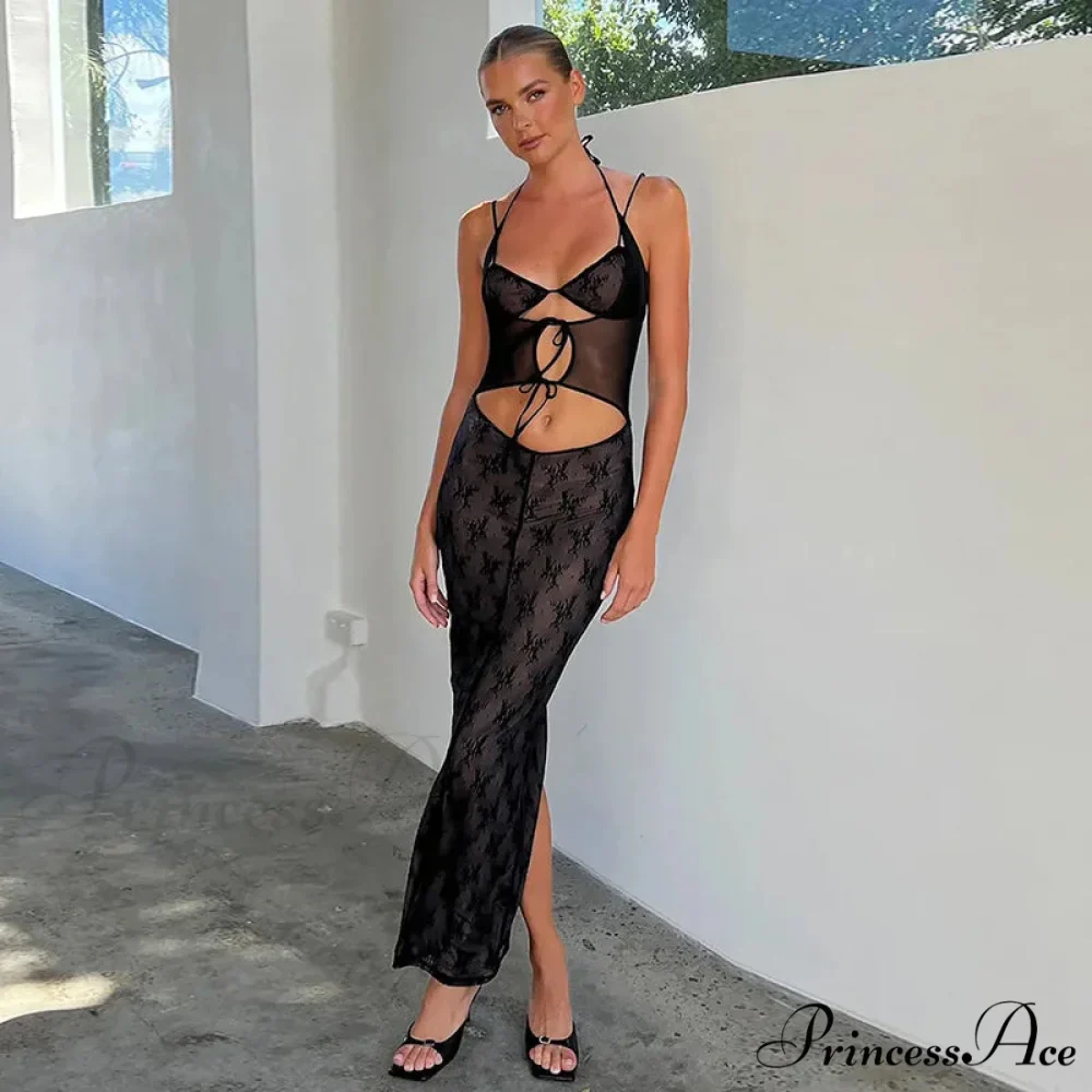 Halter Sleeveless Backless Split Maxi Dress - Image 5