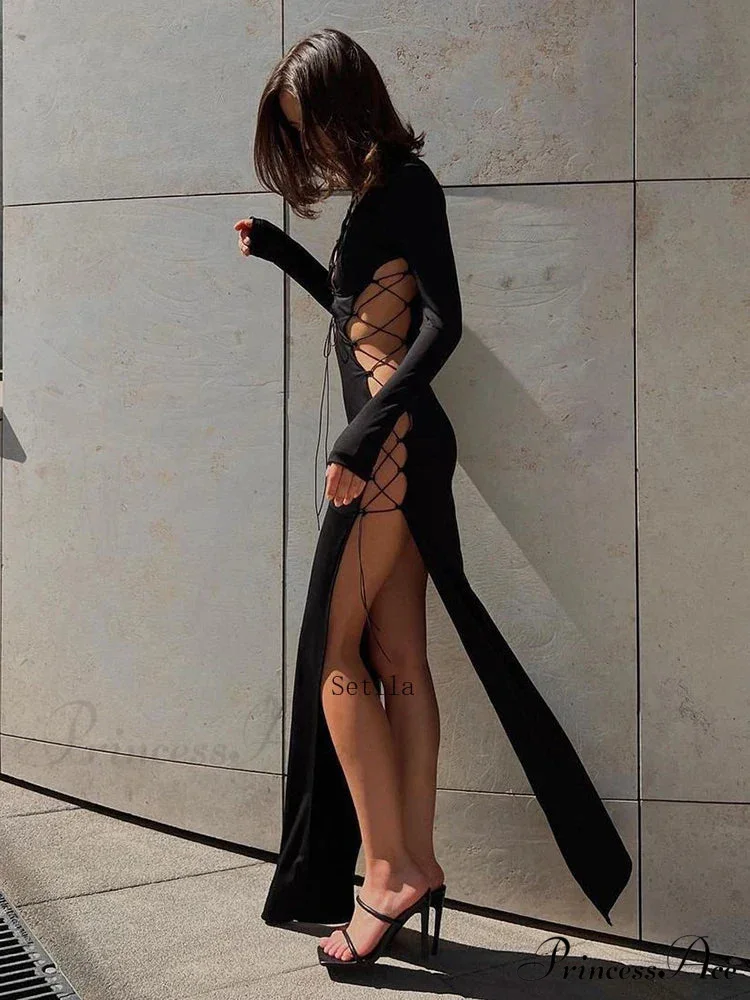 Lace Up Hot Slit Maxi Dress - Image 4